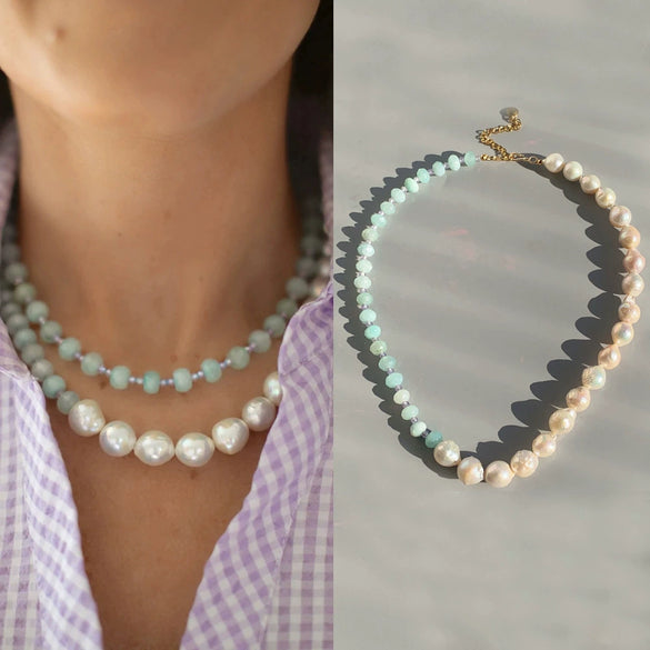 Women's Pearl Geometric Minimalist Water Wave Chain Electroplated Clavicle Necklace