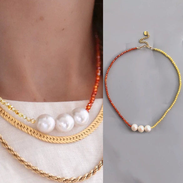 Women's Pearl Geometric Minimalist Water Wave Chain Electroplated Clavicle Necklace