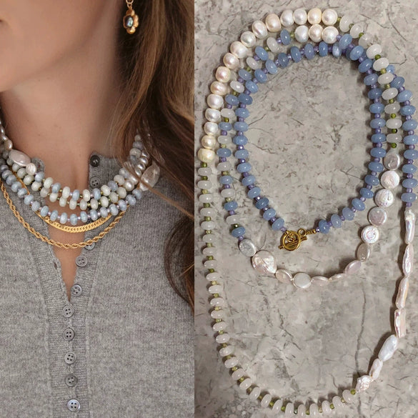 Women's Pearl Geometric Minimalist Water Wave Chain Electroplated Clavicle Necklace