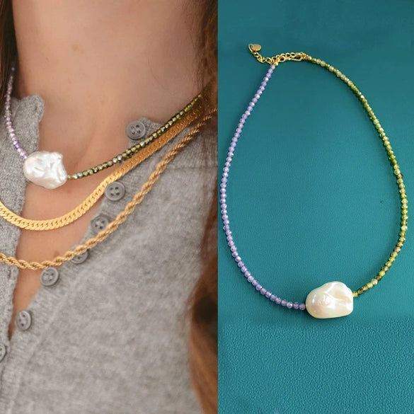 Women's Pearl Geometric Minimalist Water Wave Chain Electroplated Clavicle Necklace