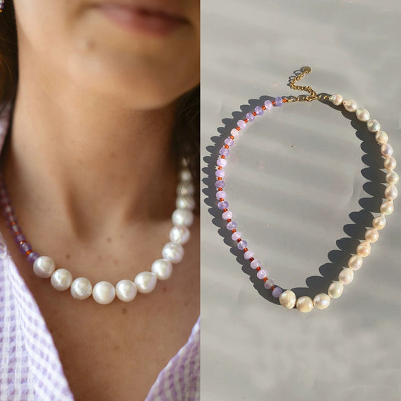 Women's Pearl Geometric Minimalist Water Wave Chain Electroplated Clavicle Necklace