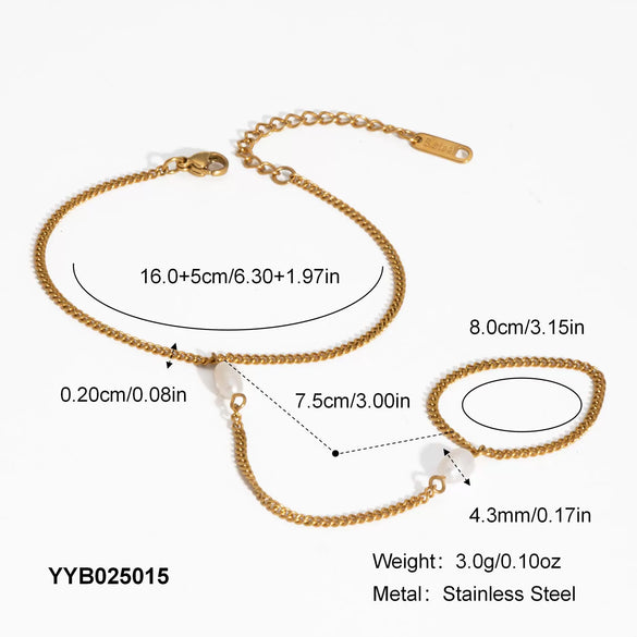 Women's Pearl Gold Bean Bracelet Finger Chain Ring Fashion Design Simple Light Luxury Titanium Steel Jewelry Pvd Furnace Vacuum Real Gold Plating