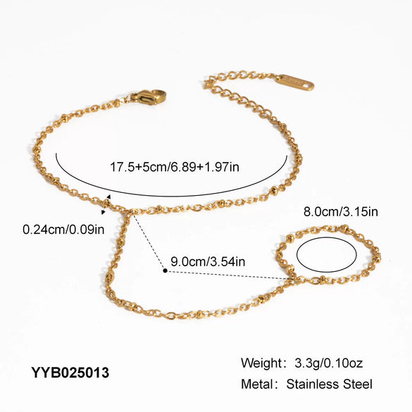 Women's Pearl Gold Bean Bracelet Finger Chain Ring Fashion Design Simple Light Luxury Titanium Steel Jewelry Pvd Furnace Vacuum Real Gold Plating