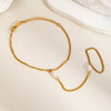 Women's Pearl Gold Bean Bracelet Finger Chain Ring Fashion Design Simple Light Luxury Titanium Steel Jewelry Pvd Furnace Vacuum Real Gold Plating