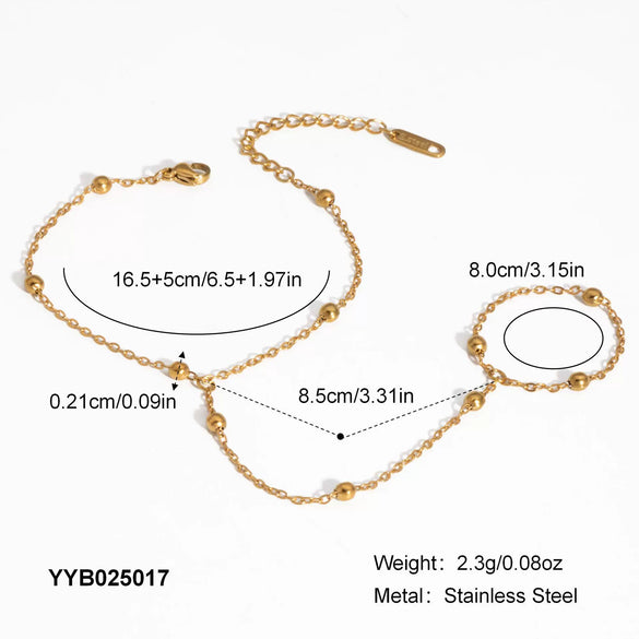 Women's Pearl Gold Bean Bracelet Finger Chain Ring Fashion Design Simple Light Luxury Titanium Steel Jewelry Pvd Furnace Vacuum Real Gold Plating