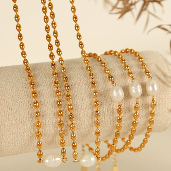 Women's Pearl Light Luxury Niche Design Sense Fashion Personality Allmatch 316L Stainless Steel Gold Plated Necklace