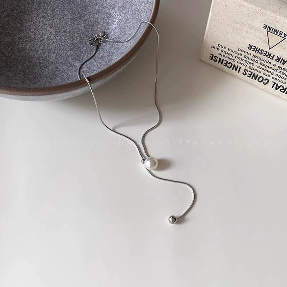 Women's Pearl Long Necklace With Geometric Pattern Woolen Chain Copper Material Electroplating Process Tassel Design Light Luxury Style