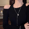 Women's Pearl Long Necklace With Geometric Pattern Woolen Chain Copper Material Electroplating Process Tassel Design Light Luxury Style