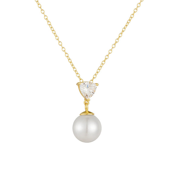 Women's Pearl Necklace 925 Sterling Silver Geometric Style
