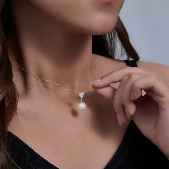 Women's Pearl Necklace 925 Sterling Silver Geometric Style