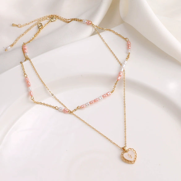 Women's Pearl Necklace With Alloy Love Pendant Geometric Pattern Highend Style