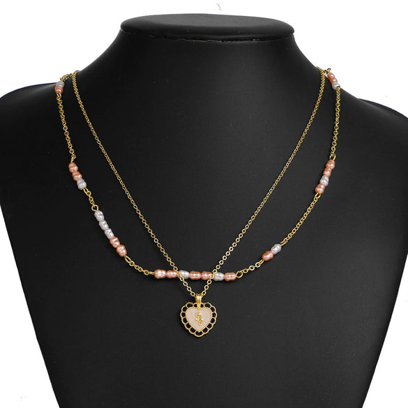 Women's Pearl Necklace With Alloy Love Pendant Geometric Pattern Highend Style