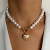 Women's Pearl Necklace With Alloy Love Pendant Geometric Pattern Highend Style