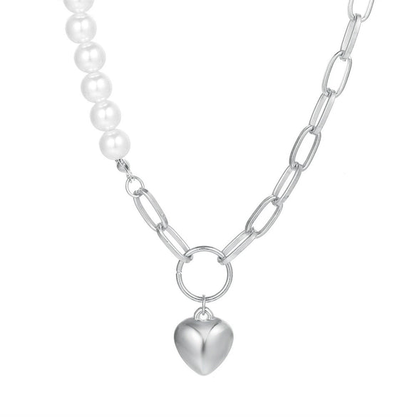 Women's Pearl Necklace With Alloy Love Pendant Geometric Pattern Highend Style