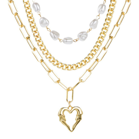Women's Pearl Necklace With Alloy Love Pendant Geometric Pattern Highend Style