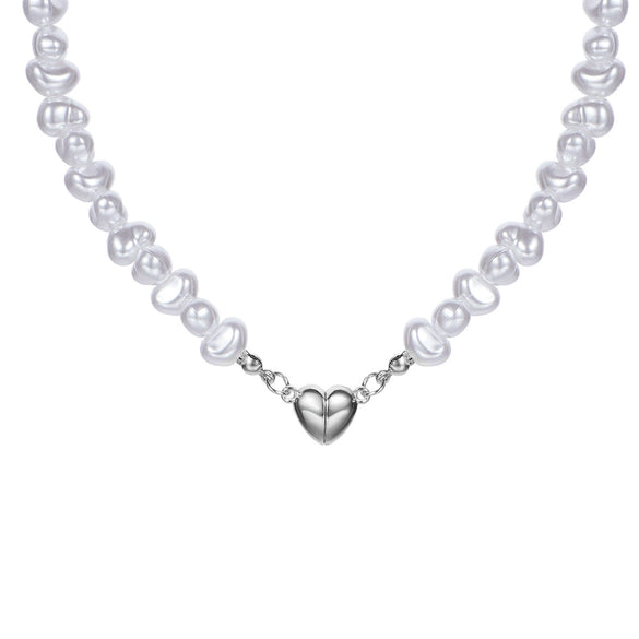 Women's Pearl Necklace With Alloy Love Pendant Geometric Pattern Highend Style