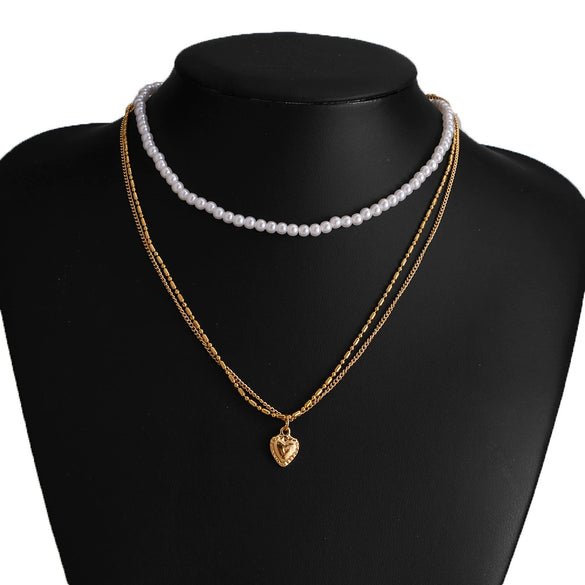 Women's Pearl Necklace With Alloy Love Pendant Geometric Pattern Highend Style
