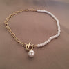 Women's Pearl Necklace With Geometric Design And Woolen Chain Retro And Elegant
