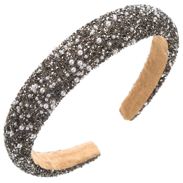 Women's Pearl Rhinestone Geometric Hairband With Diamond Design