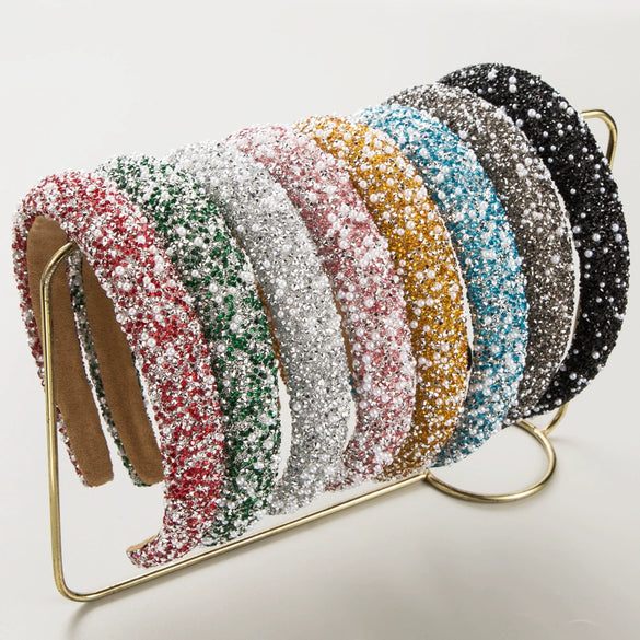 Women's Pearl Rhinestone Geometric Hairband With Diamond Design