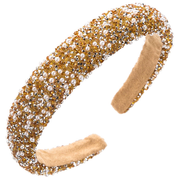 Women's Pearl Rhinestone Geometric Hairband With Diamond Design