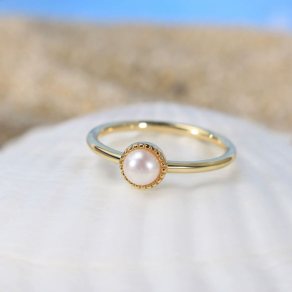 Women's Pearl Ring Baroque 925 Sterling Silver Simple Geometric Electroplated