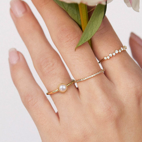 Women's Pearl Ring Baroque 925 Sterling Silver Simple Geometric Electroplated