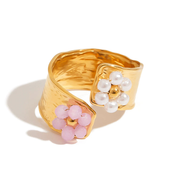 Women's Pearl Ring Jewelry Stainless Steel Geometric Style Electroplating