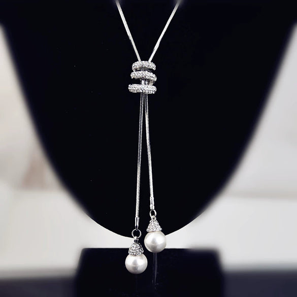 Women's Pearl Stacked High End Light Luxury Niche Necklace Jewelry Wholesale Alloy Micro Inlay Bamboo Chain