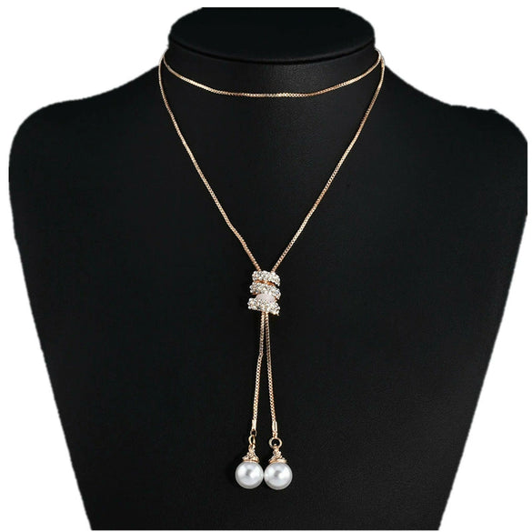 Women's Pearl Stacked High End Light Luxury Niche Necklace Jewelry Wholesale Alloy Micro Inlay Bamboo Chain