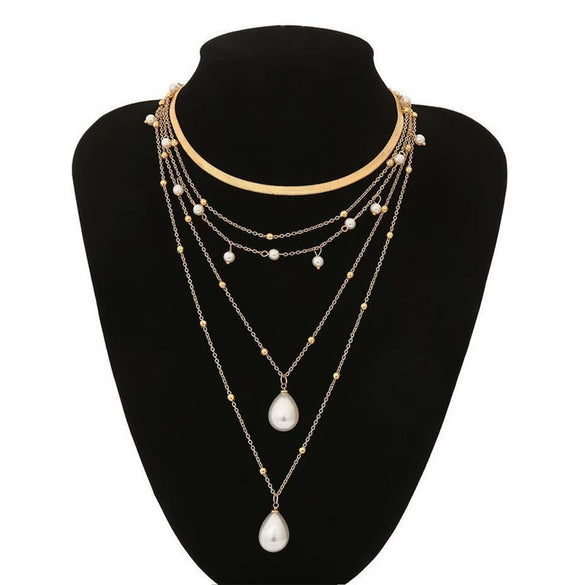 Women's Pearl Stacked High End Light Luxury Niche Necklace Jewelry Wholesale Alloy Micro Inlay Bamboo Chain