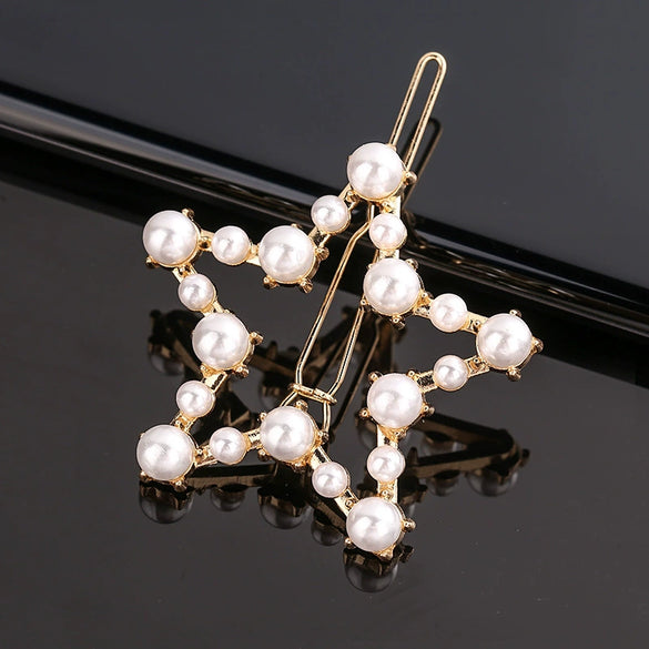 Women's Pearlembellished Frog Buckle Hairpin Side Clip Elegant Bangs Hair Accessory