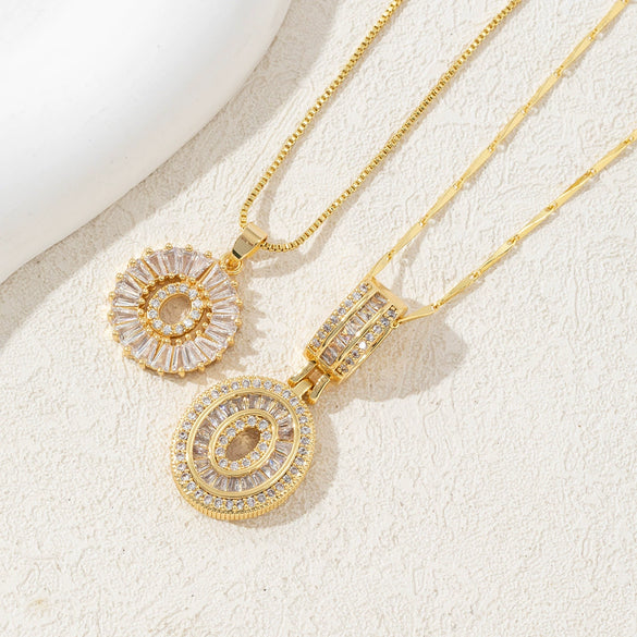 Women's Pendant Necklace Copper Inlaid With Zirconium Plated Real Gold Geometric Letters Pattern Set With Diamonds