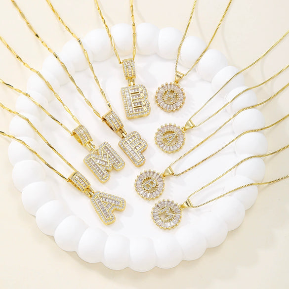 Women's Pendant Necklace Copper Inlaid With Zirconium Plated Real Gold Geometric Letters Pattern Set With Diamonds