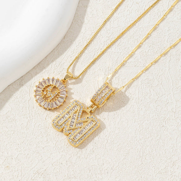 Women's Pendant Necklace Copper Inlaid With Zirconium Plated Real Gold Geometric Letters Pattern Set With Diamonds