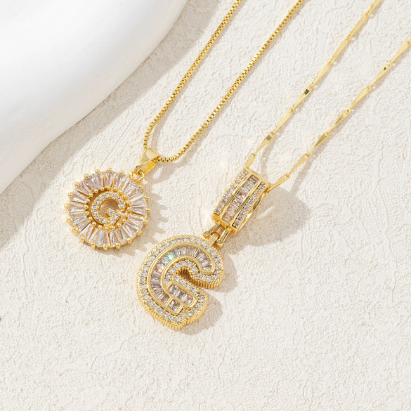 Women's Pendant Necklace Copper Inlaid With Zirconium Plated Real Gold Geometric Letters Pattern Set With Diamonds