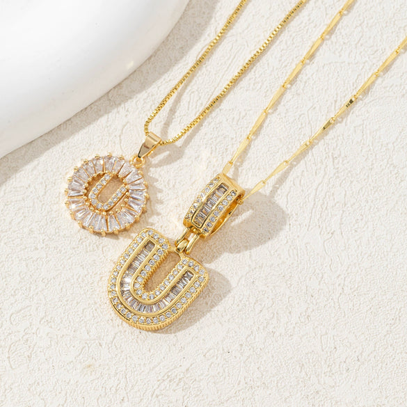 Women's Pendant Necklace Copper Inlaid With Zirconium Plated Real Gold Geometric Letters Pattern Set With Diamonds