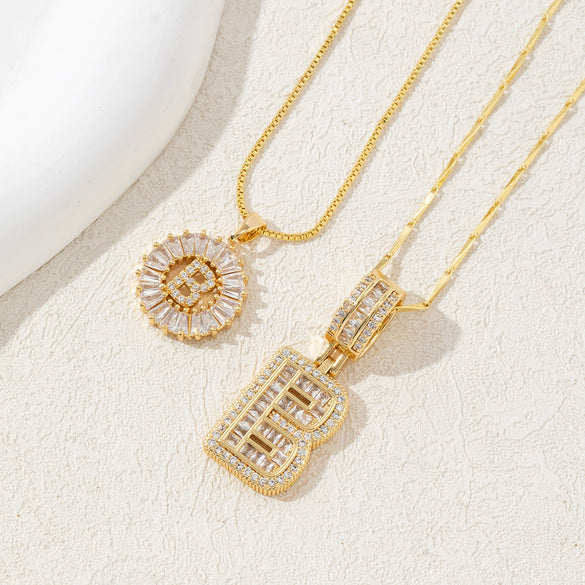 Women's Pendant Necklace Copper Inlaid With Zirconium Plated Real Gold Geometric Letters Pattern Set With Diamonds
