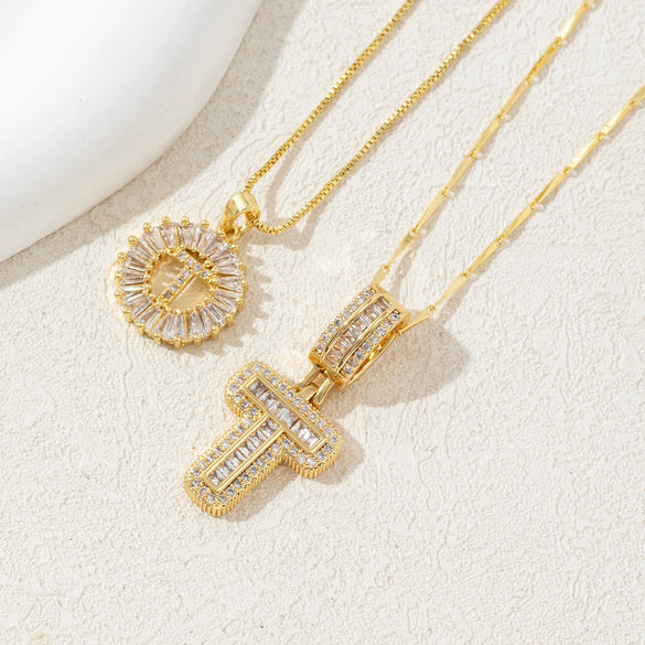 Women's Pendant Necklace Copper Inlaid With Zirconium Plated Real Gold Geometric Letters Pattern Set With Diamonds