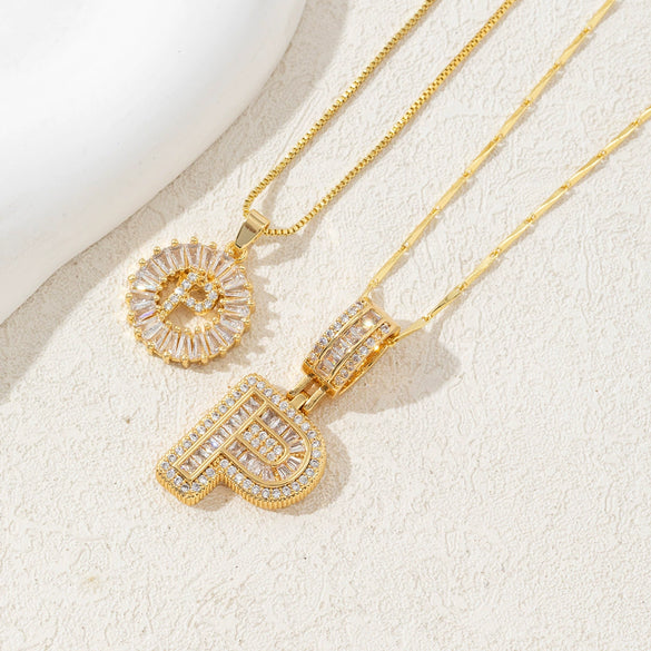 Women's Pendant Necklace Copper Inlaid With Zirconium Plated Real Gold Geometric Letters Pattern Set With Diamonds