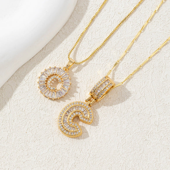 Women's Pendant Necklace Copper Inlaid With Zirconium Plated Real Gold Geometric Letters Pattern Set With Diamonds