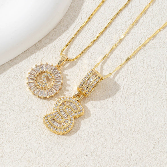 Women's Pendant Necklace Copper Inlaid With Zirconium Plated Real Gold Geometric Letters Pattern Set With Diamonds