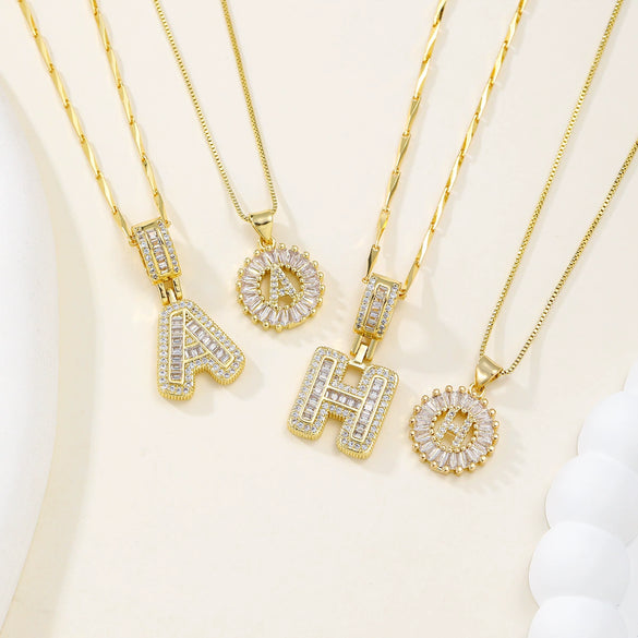 Women's Pendant Necklace Copper Inlaid With Zirconium Plated Real Gold Geometric Letters Pattern Set With Diamonds