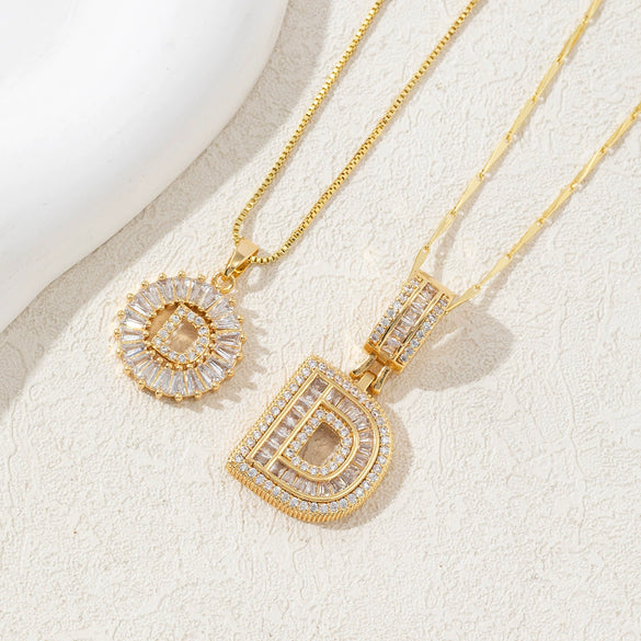 Women's Pendant Necklace Copper Inlaid With Zirconium Plated Real Gold Geometric Letters Pattern Set With Diamonds