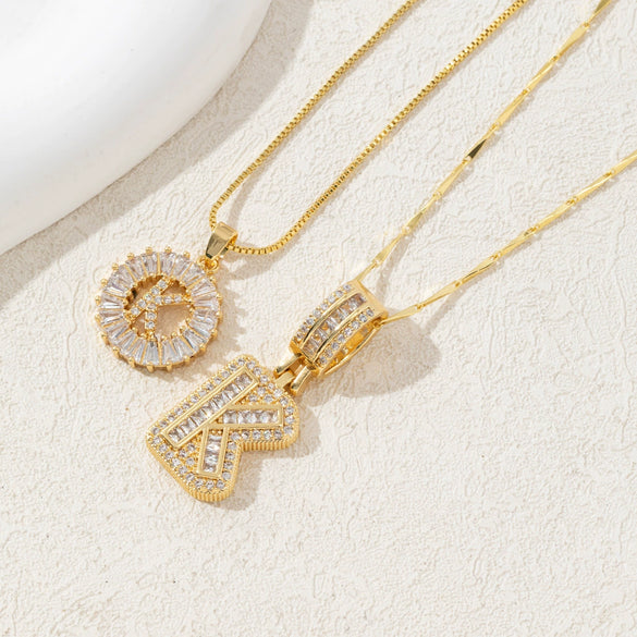 Women's Pendant Necklace Copper Inlaid With Zirconium Plated Real Gold Geometric Letters Pattern Set With Diamonds