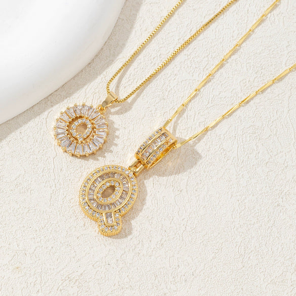 Women's Pendant Necklace Copper Inlaid With Zirconium Plated Real Gold Geometric Letters Pattern Set With Diamonds