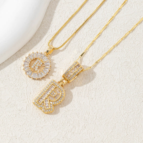 Women's Pendant Necklace Copper Inlaid With Zirconium Plated Real Gold Geometric Letters Pattern Set With Diamonds