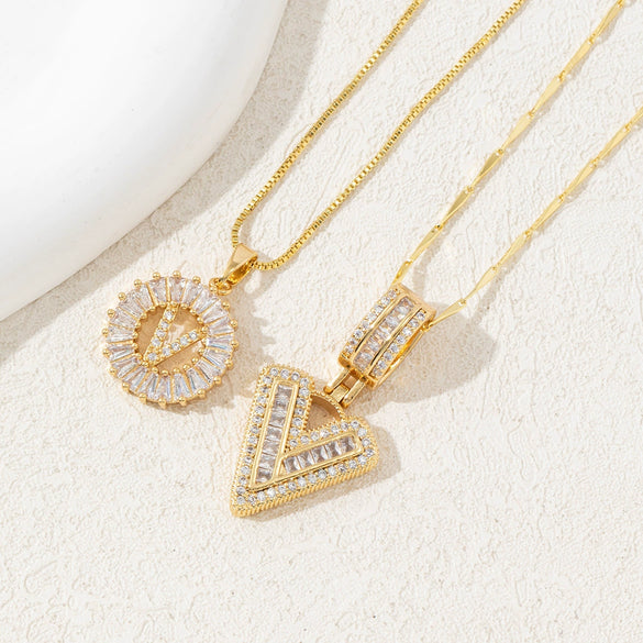 Women's Pendant Necklace Copper Inlaid With Zirconium Plated Real Gold Geometric Letters Pattern Set With Diamonds
