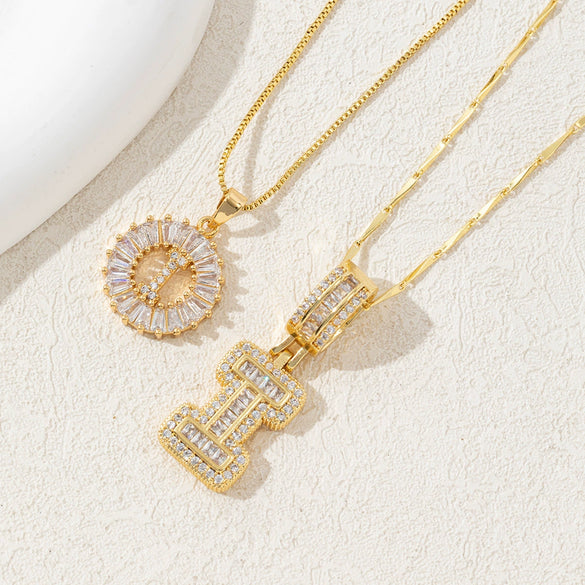 Women's Pendant Necklace Copper Inlaid With Zirconium Plated Real Gold Geometric Letters Pattern Set With Diamonds