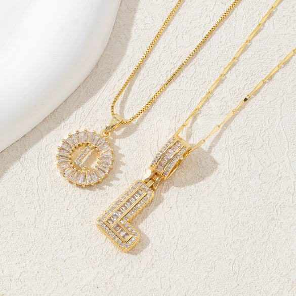 Women's Pendant Necklace Copper Inlaid With Zirconium Plated Real Gold Geometric Letters Pattern Set With Diamonds